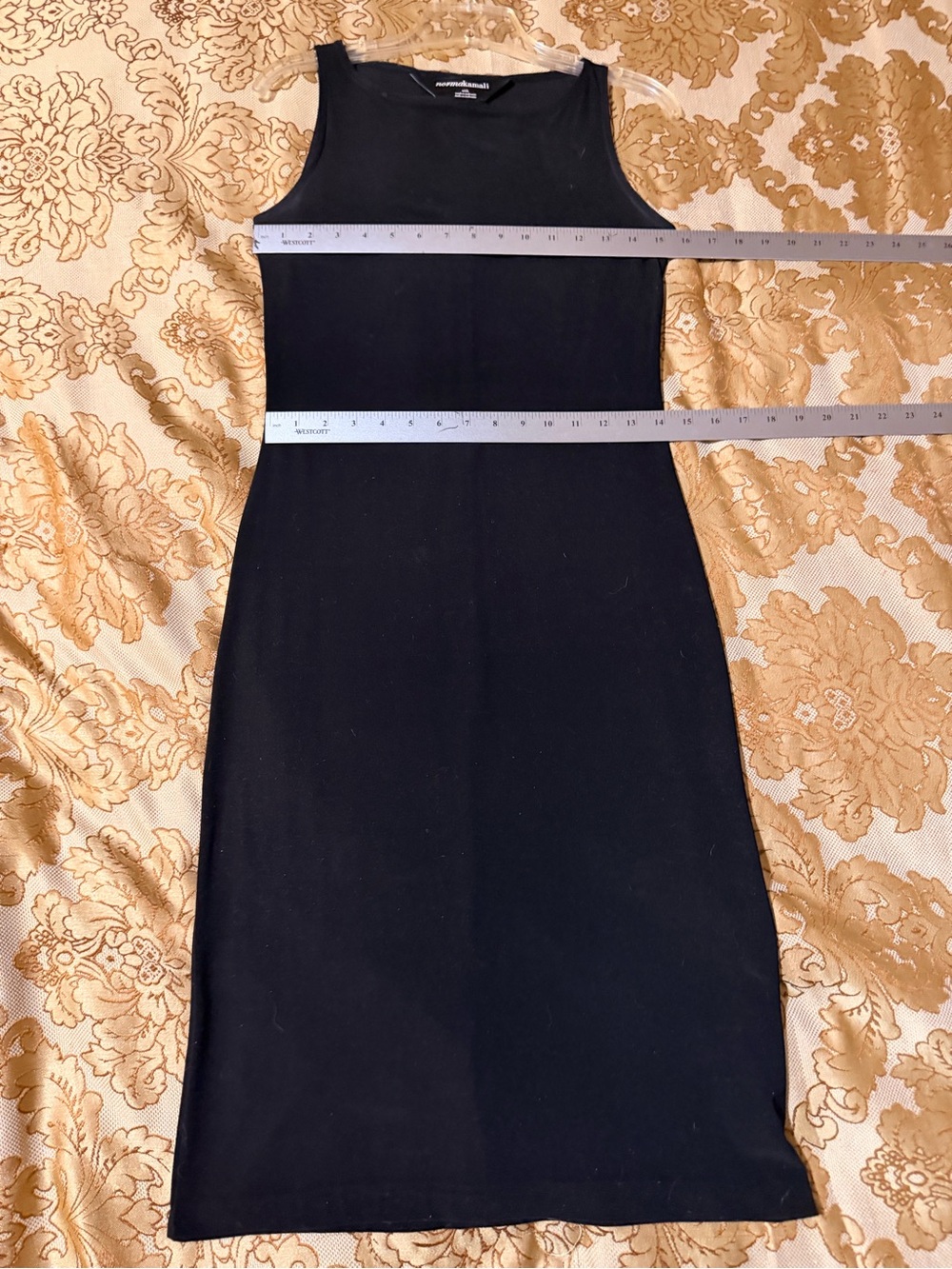 Norma Kamali Black Sleeveless Midi Sheath Dress, Stretch Knit, Size S - Picture 15 of 16